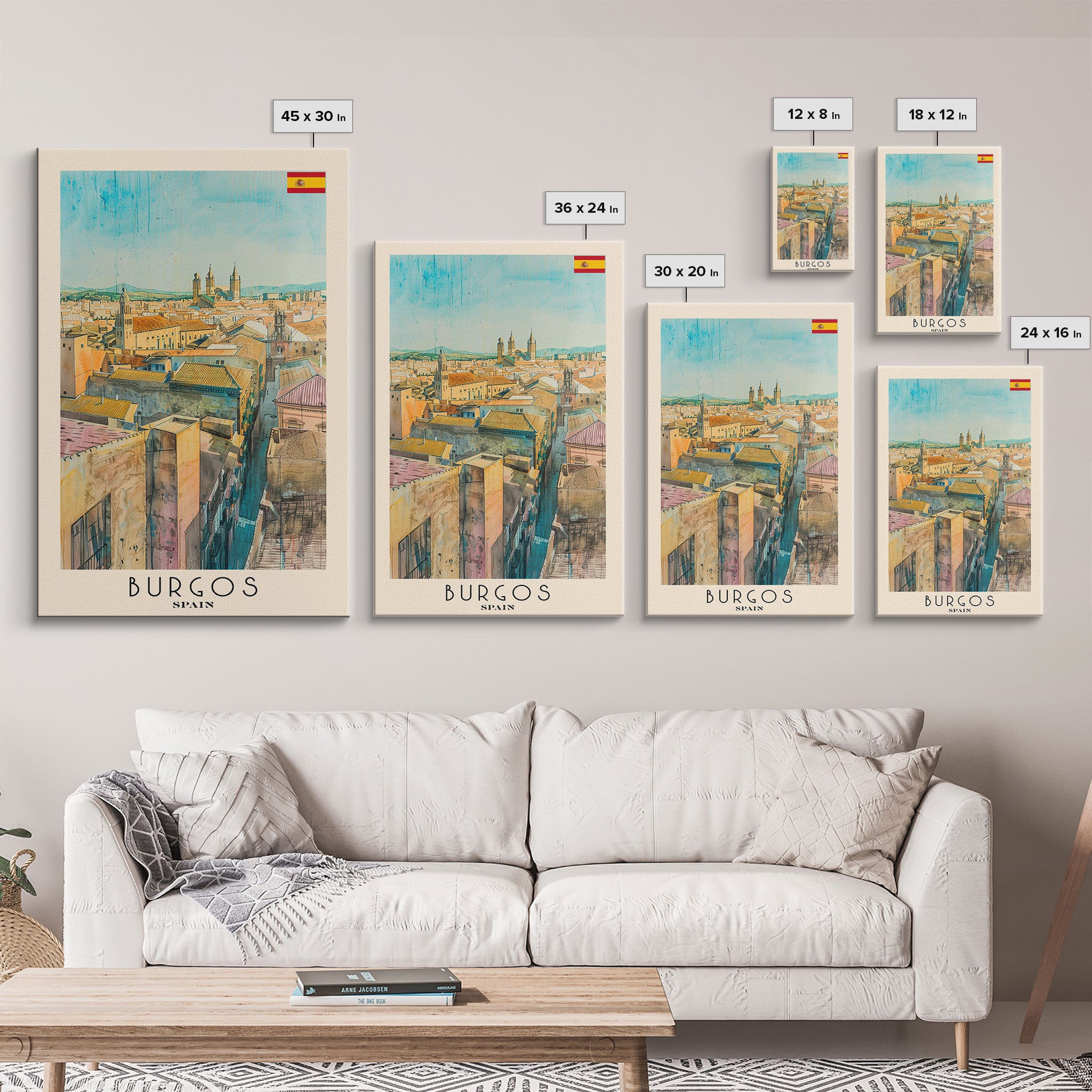 Burgos Spain Travel Poster Framed Canvas Print, Watercolor Cityscape, Wall Art, Home Decor, Living Room Art, Travel Print, Boho Style, Art Piece
