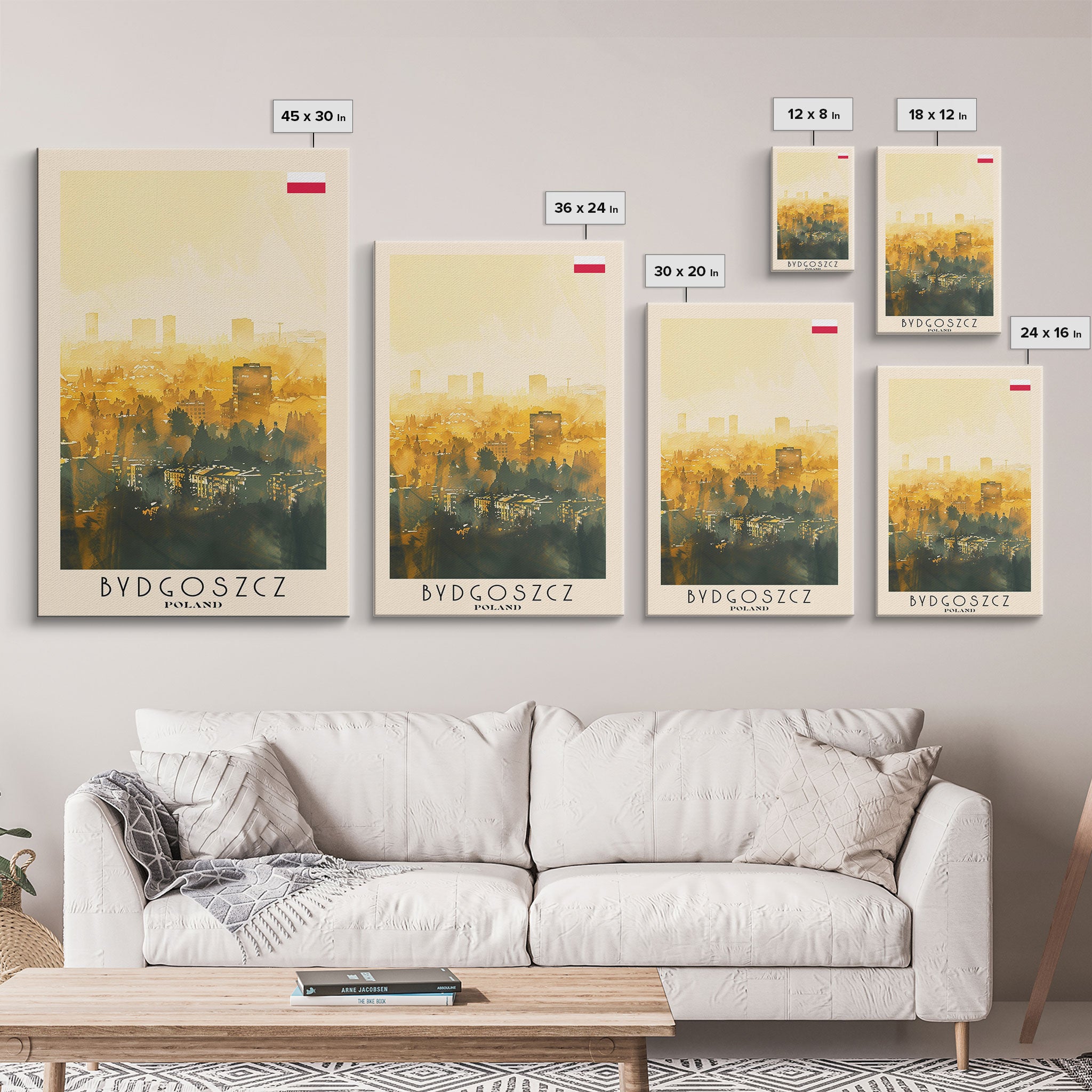Bydgoszcz Poland Travel Poster Framed Canvas Print, Watercolor Cityscape, Wall Art, Home Decor, Travel Print, Boho Style, Art Piece