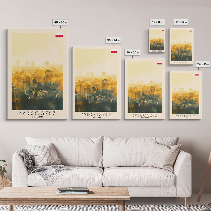 Bydgoszcz Poland Travel Poster Framed Canvas Print, Watercolor Cityscape, Wall Art, Home Decor, Travel Print, Boho Style, Art Piece