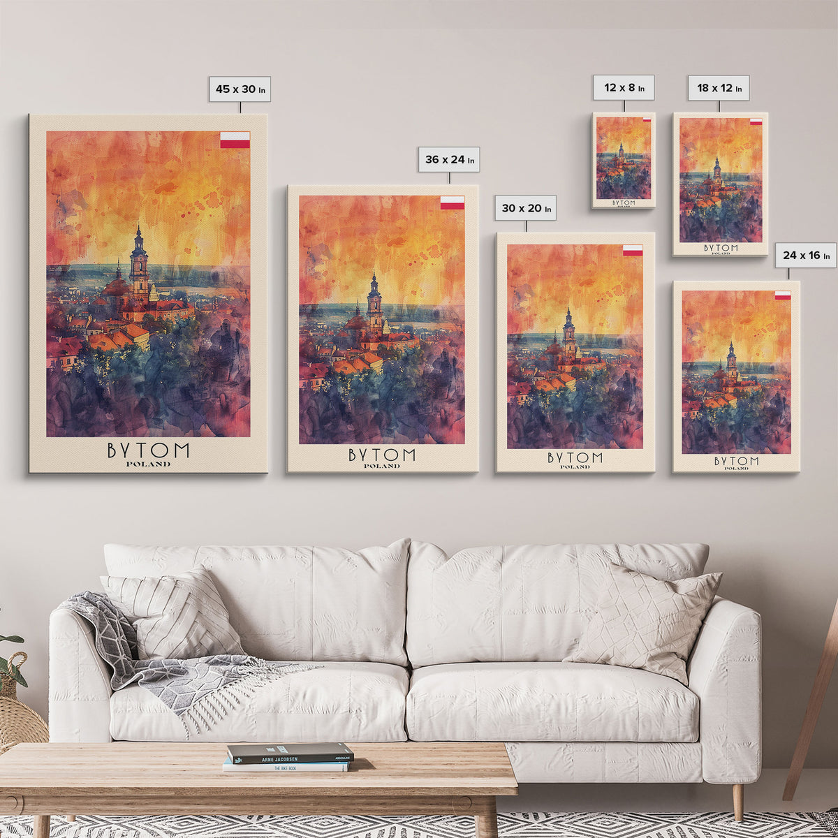 Bytom Poland Travel Poster Framed Canvas Print, Watercolor Painting, Urban Scene, Wall Art, Home Decor, Living Room Art, Minimalist Travel Print