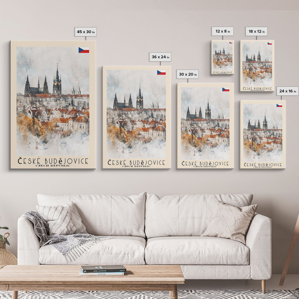České Budějovice Czech Republic Travel Poster Framed Canvas Print, Wall Art, Home Decor, Travel Print, Vacation Gift, Watercolor Painting, Original Art