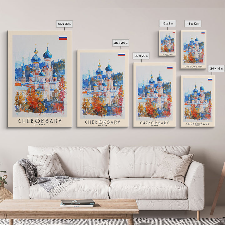 Cheboksary Russia Travel Poster Framed Canvas Print, Wall Art, Home Decor, Travel Print, Boho Watercolor Painting, Original Art