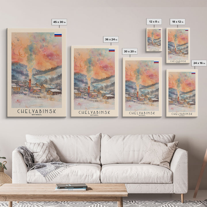 Chelyabinsk Russia Travel Poster Framed Canvas Print, Wall Art, Home Decor, Travel Print, Abstract Watercolor Painting, Original Art