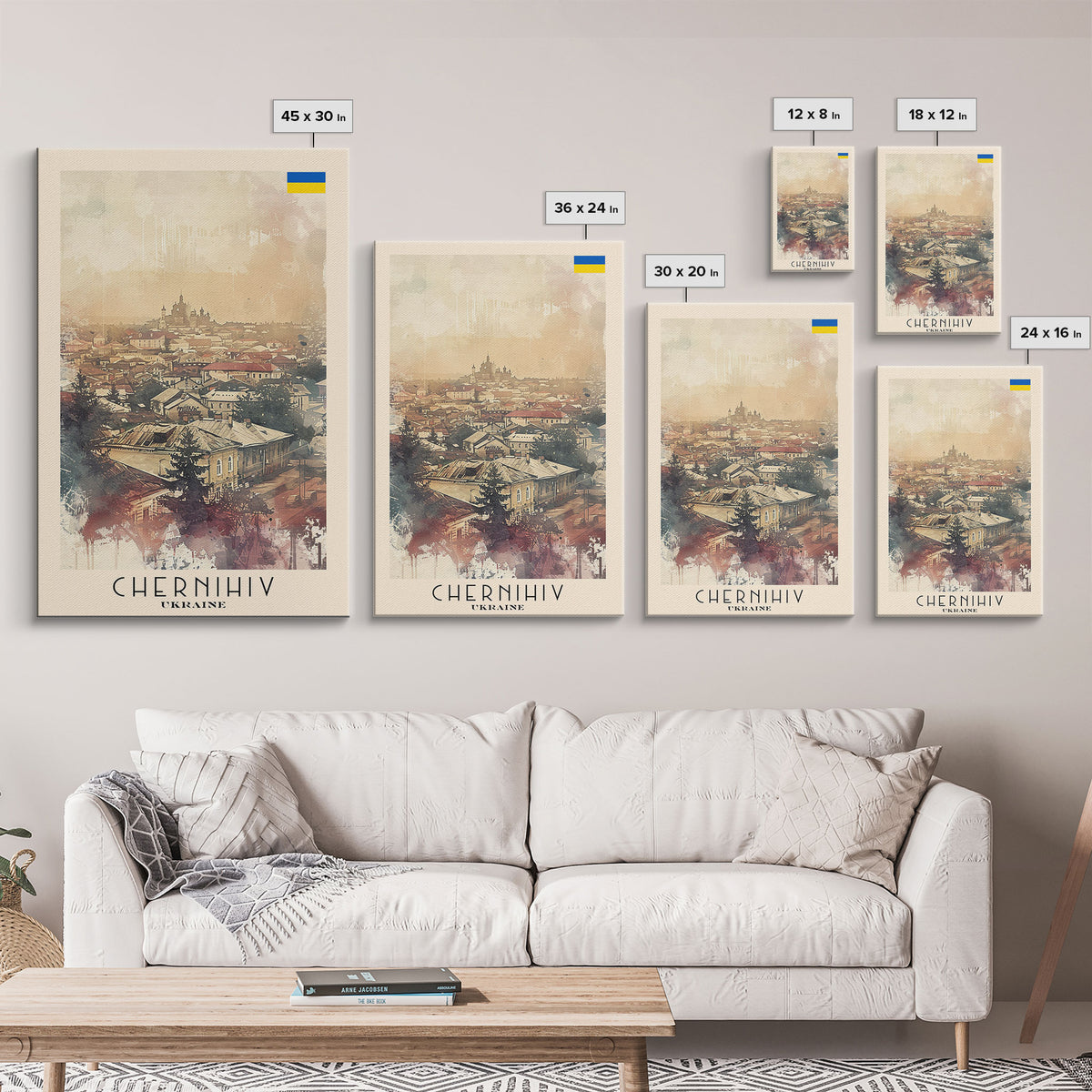 Chernihiv Ukraine Travel Poster Framed Canvas Print, Wall Art, Home Decor, Travel Print, Vintage Watercolor Painting, Original Art