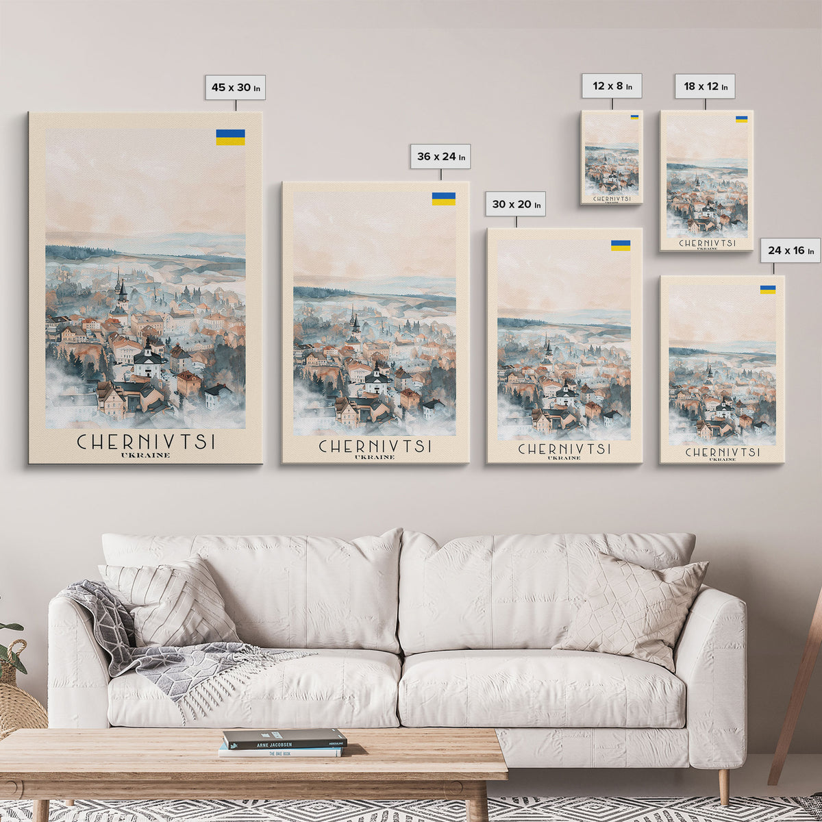 Chernivtsi Ukraine Travel Poster Framed Canvas Print, Wall Art, Home Decor, Travel Print, Minimalist Watercolor Painting, Original Art