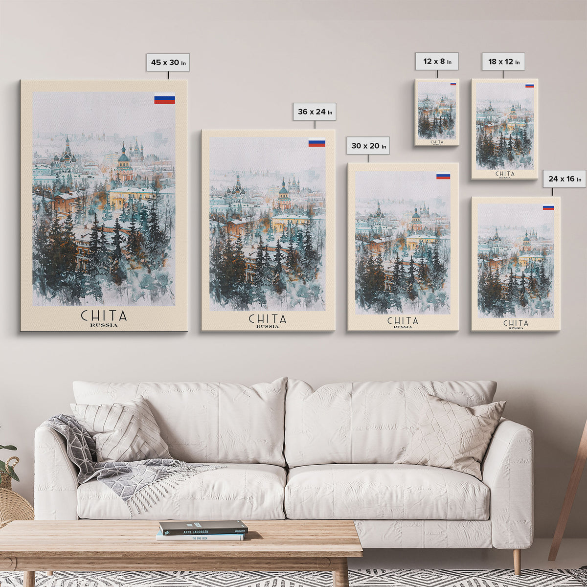 Chita Russia Travel Poster Framed Canvas Print, Wall Art, Home Decor, Travel Print, Abstract Watercolor Painting, Original Art