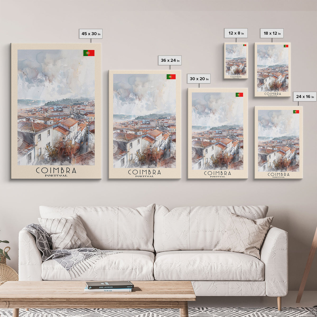 Coimbra Portugal Travel Poster Framed Canvas Print, Wall Art, Home Decor, Travel Print, Minimalist Watercolor Painting, Original Art