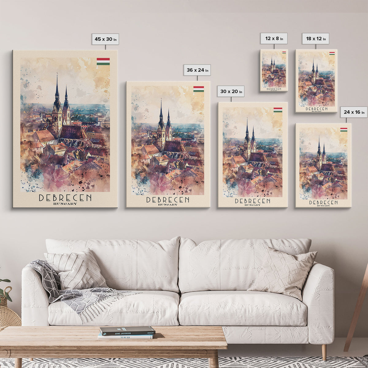 Debrecen Hungary Travel Poster, Framed Canvas Print, Watercolor Cityscape, Home Decor, Living Room Wall Art, Original Painting, Travel Print