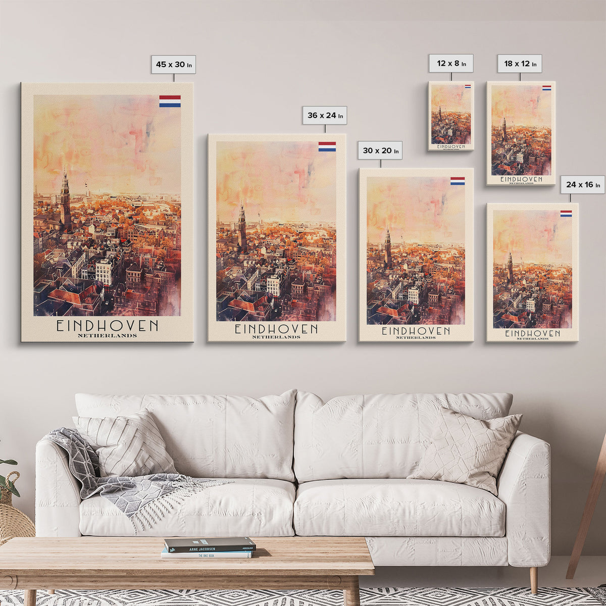 Eindhoven, Netherlands Framed Canvas Print. Modern Wall Art for Living Room or Bedroom, Cityscape Travel Poster Art.