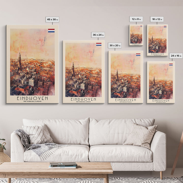 Eindhoven, Netherlands Framed Canvas Print. Modern Wall Art for Living Room or Bedroom, Cityscape Travel Poster Art.