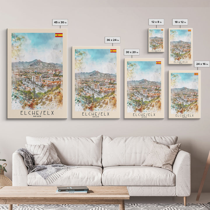 Elche, Spain Vibrant Framed Canvas Print. Stunning Wall Art for Living Room or Bedroom Decor, Spanish Travel Poster Art.