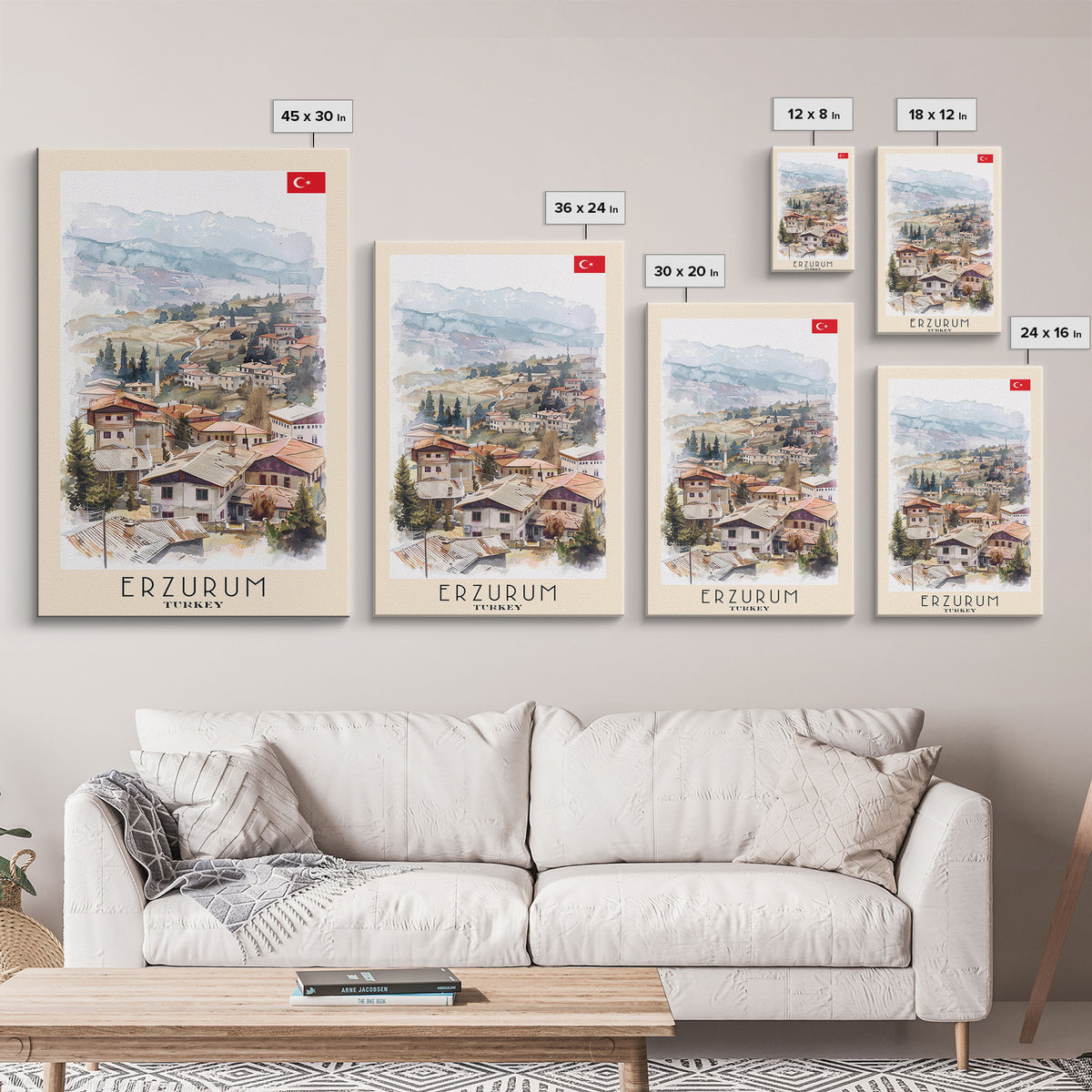 Erzurum Turkey Scenic Watercolor Framed Canvas Print, Stunning Travel Poster Art for Living Room and Bedroom Wall Decor