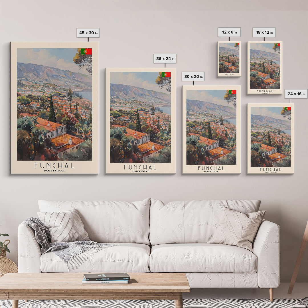 Funchal, Portugal Travel Poster Art, Framed Canvas Print for Living Room or Bedroom, Scenic Wall Art, Home Decoration