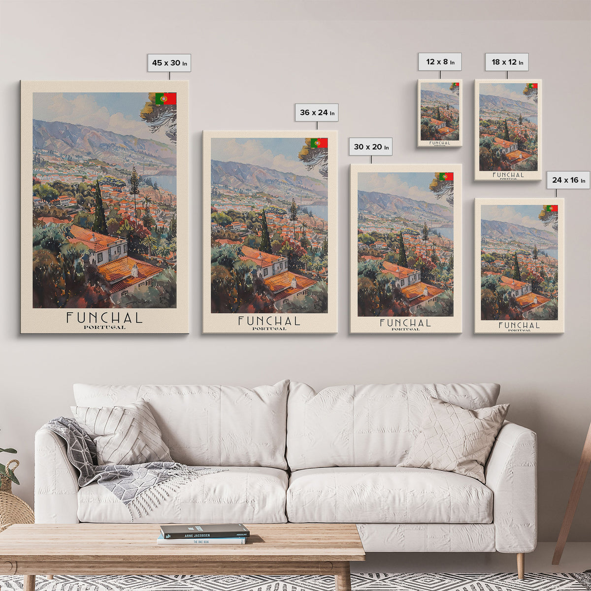 Funchal, Portugal Travel Poster Art, Framed Canvas Print for Living Room or Bedroom, Scenic Wall Art, Home Decoration