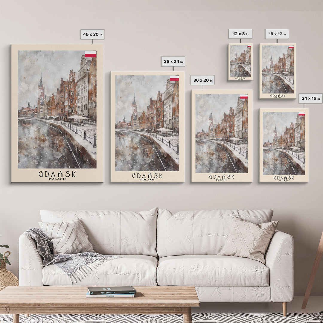 Gdansk, Poland Travel Poster Art, Framed Canvas Print for Living Room or Bedroom, Historic Wall Art, Home Decoration