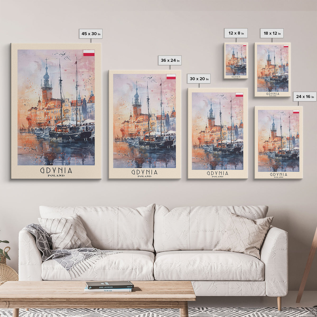 Gdynia, Poland Travel Poster Art, Framed Canvas Print for Living Room or Bedroom, Scenic Harbor Wall Art, Home Decoration