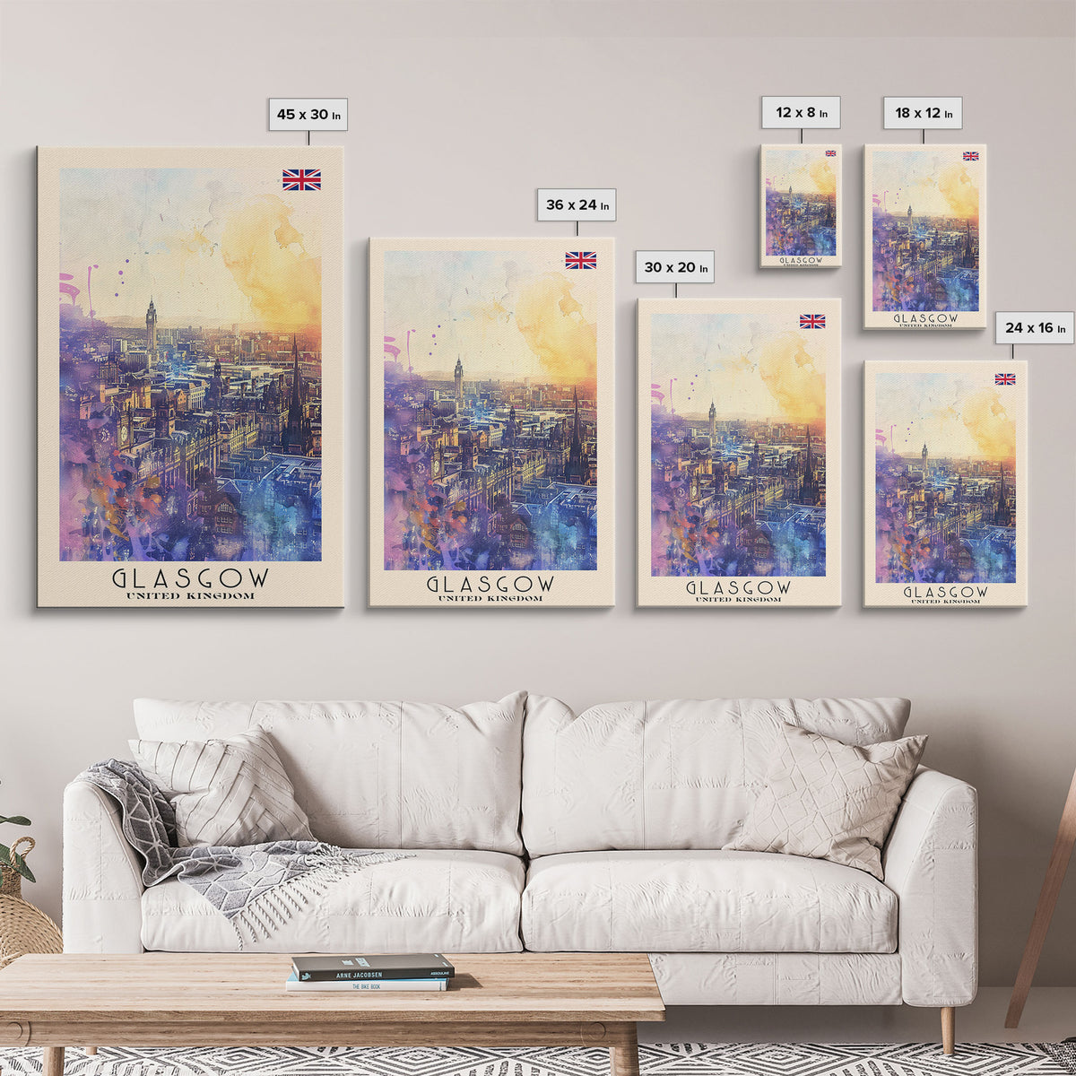 Glasgow United Kingdom Skyline Art, Framed Canvas Print, Living Room Wall Art, Travel Poster, Home Decor, UK Art