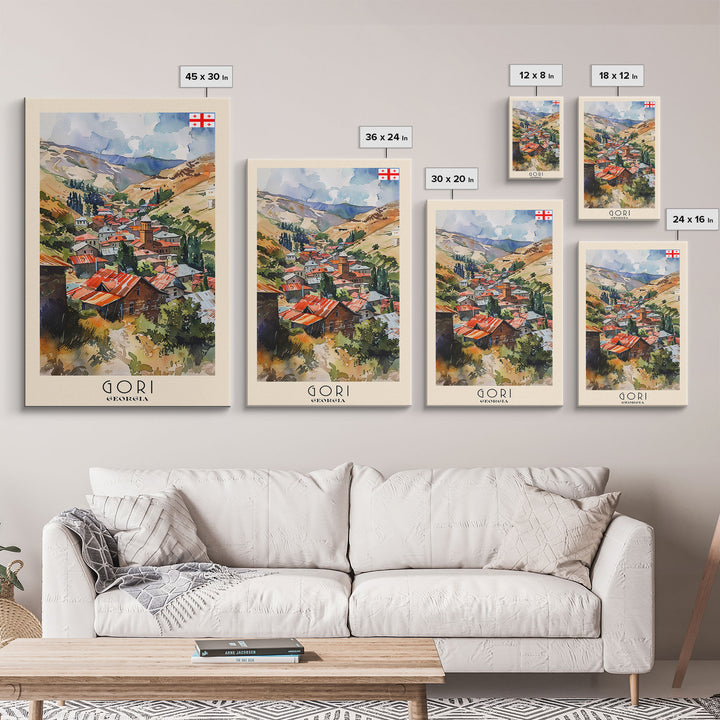 Gori Georgia Cityscape Art, Framed Canvas Print, Bedroom Wall Art, Travel Poster Art, Unique Home Decor