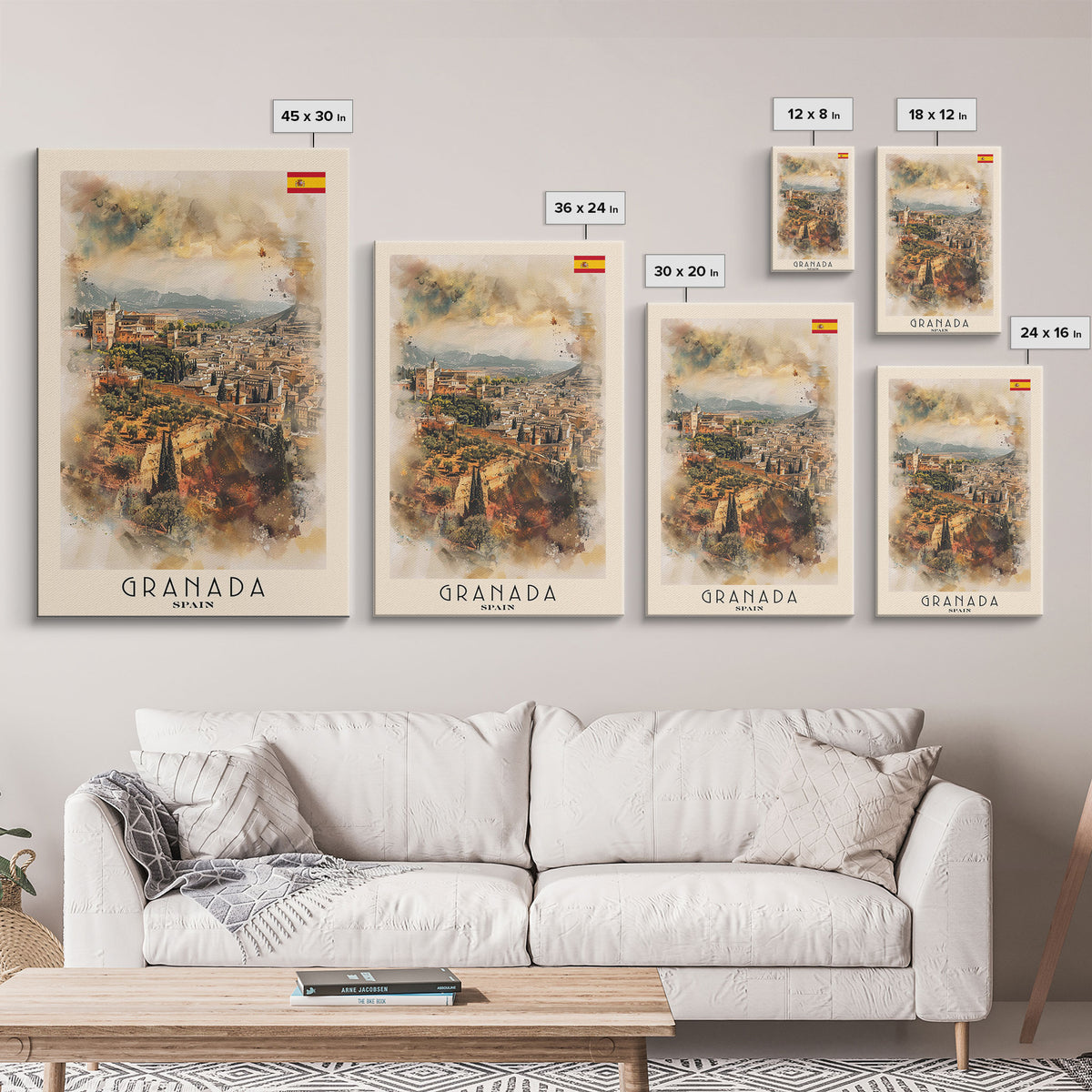 Granada Spain Landscape Art, Framed Canvas Print, Bedroom Wall Art, Travel Poster, Home Decor, Spanish Art