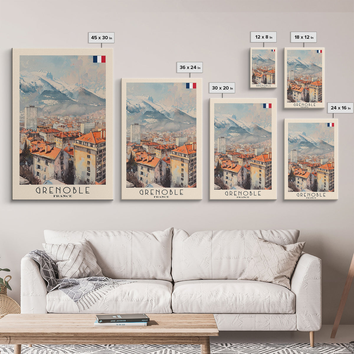 Grenoble France Mountain View Art, Framed Canvas Print, Wall Art for Bedroom, Travel Poster Art, Home Decoration, French Wall Art