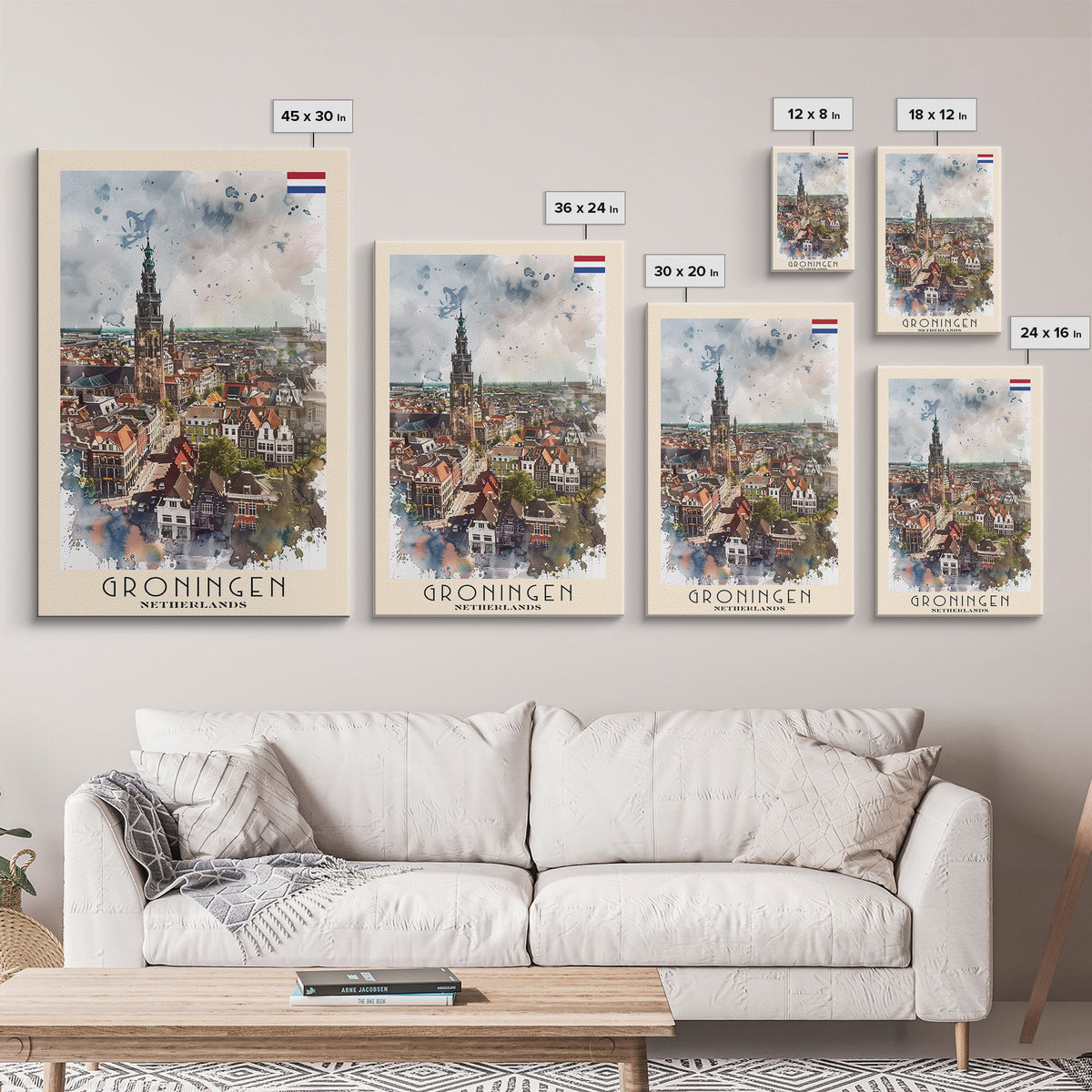Groningen Netherlands Cityscape Art, Framed Canvas Print, Living Room Wall Art, Travel Poster, Home Decoration, Dutch Wall Art