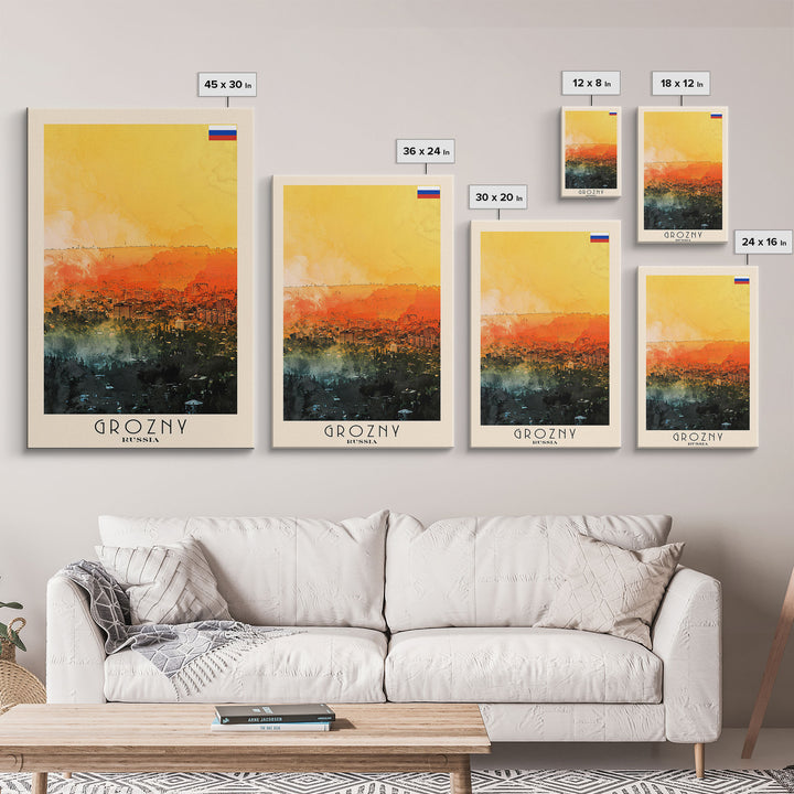 Grozny Russia City View Art, Framed Canvas Print, Bedroom Wall Art, Travel Poster Art, Unique Home Decor, Russian Wall Art