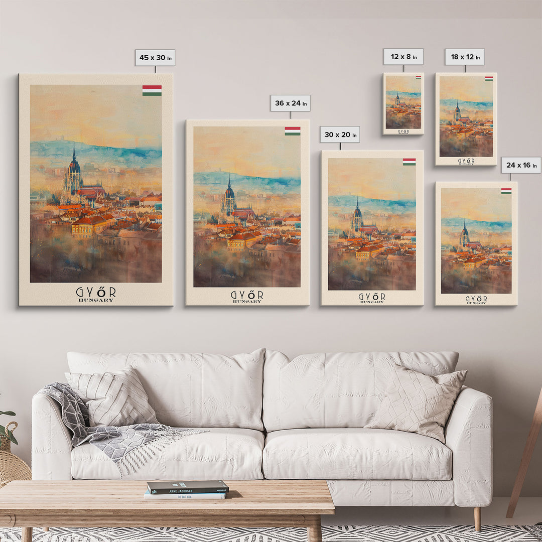 Győr Hungary Cityscape Art, Framed Canvas Print, Bedroom Wall Art, Travel Poster Art, Home Decoration, Hungarian Wall Art