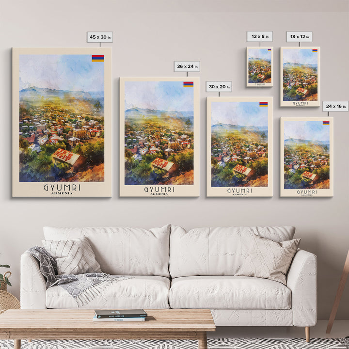 Gyumri Armenia Scenic City View Art, Framed Canvas Print, Living Room Wall Art, Travel Poster, Home Decor, Armenian Wall Art