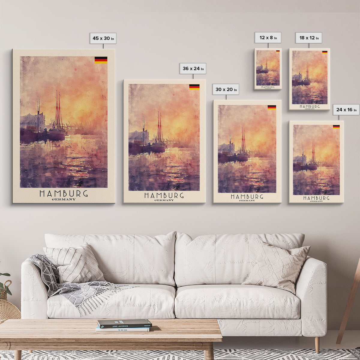 Hamburg Germany Waterfront Sunset Wall Art Print, Framed Canvas Wall Art, Home Decor, Cityscape Poster, Living Room Decor, Office Art, Travel Poster Art