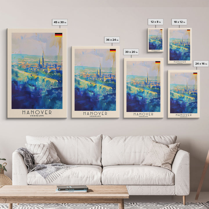 Hanover Germany Cityscape Framed Canvas Print, Wall Art for Living Room Decor, Office Art, Home Decor, Skyline Poster Art, Travel Poster Art