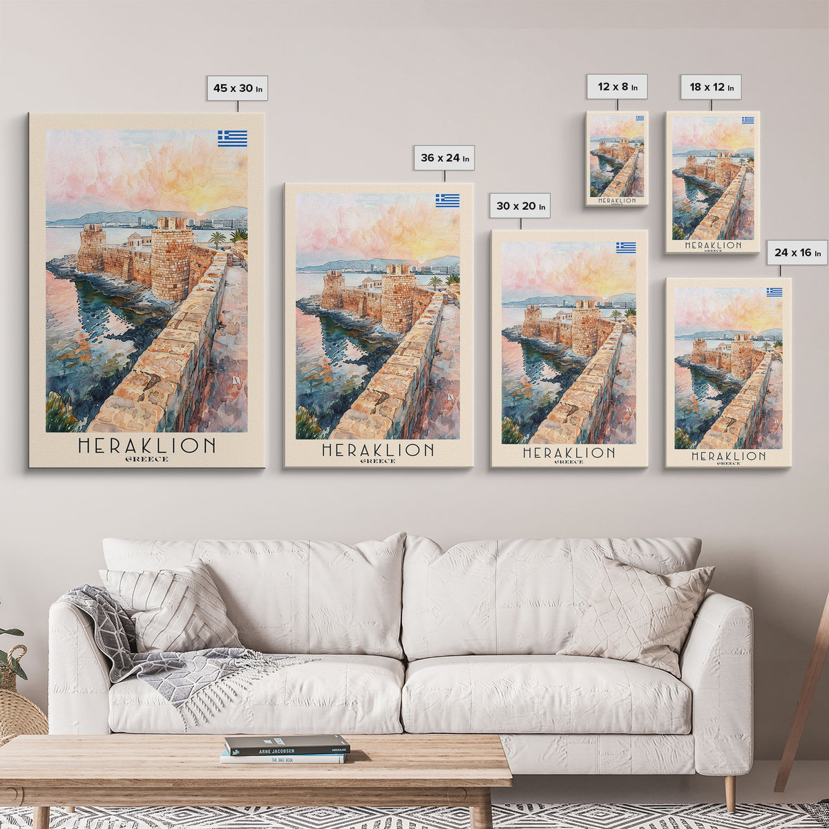 Heraklion Greece Historic Fort Art, Framed Canvas Wall Art, Living Room Decor, Home Decor, Mediterranean Poster, Wall Art Print, Travel Poster Art