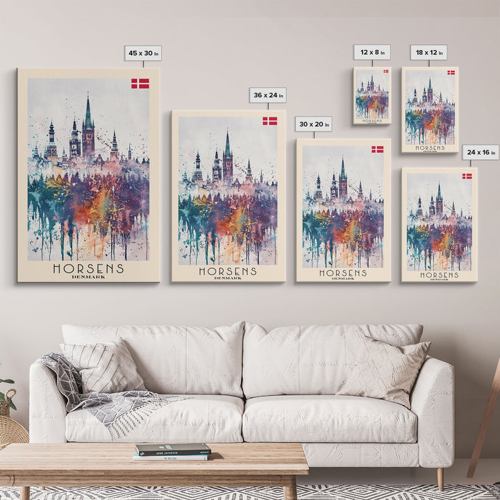 Horsens Denmark Vibrant Cityscape Art, Framed Canvas Wall Art, Home Decor, Living Room Decor, Colorful Poster, Wall Art Print, Travel Poster Art