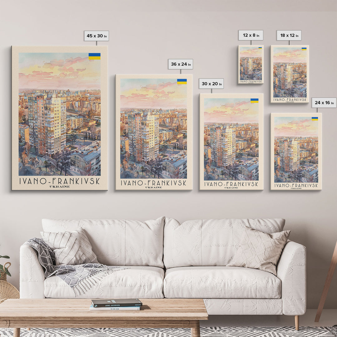 Ivano-Frankivsk Ukraine Cityscape Art Print, Sunset View Canvas Print for Home Decor, Travel Poster for Living Room Wall Art, Ukrainian Scene