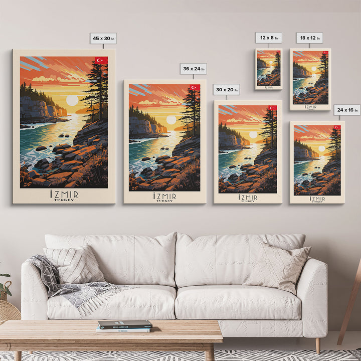 Izmir Turkey Scenic Coastal View, Framed Canvas Print, Travel Poster, Living Room Wall Art, Cityscape Decor, Nautical Art, Modern Home Decoration