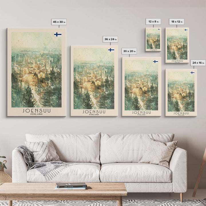 Joensuu Finland River View, Framed Canvas Print, Travel Poster, Scenic Wall Art, Nature Landscape Decor, Living Room Art, Tranquil Home Decoration