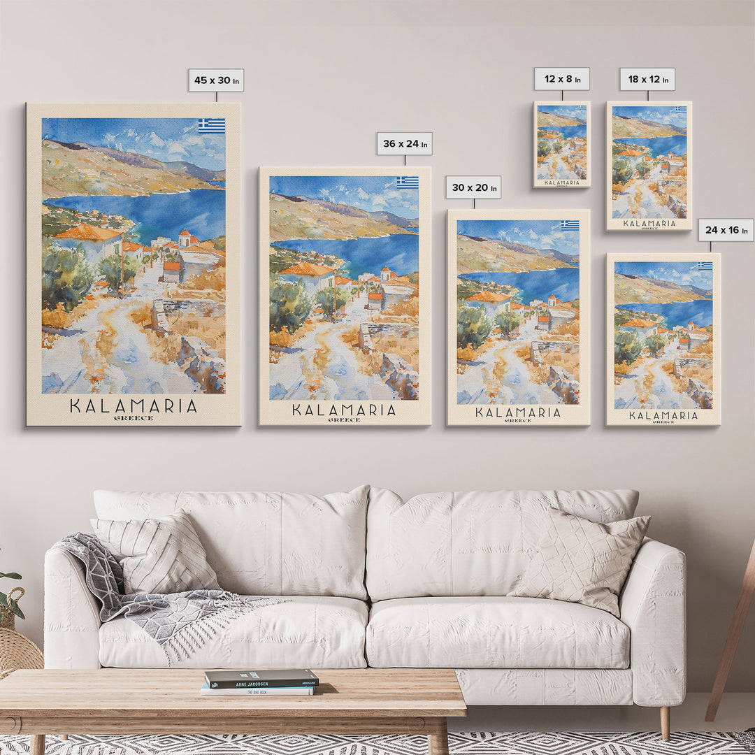 Kalamaria Greece Coastal View, Framed Canvas Print, Travel Poster, Nautical Wall Art, Living Room Decor, Greek Cityscape, Seaside Home Decoration