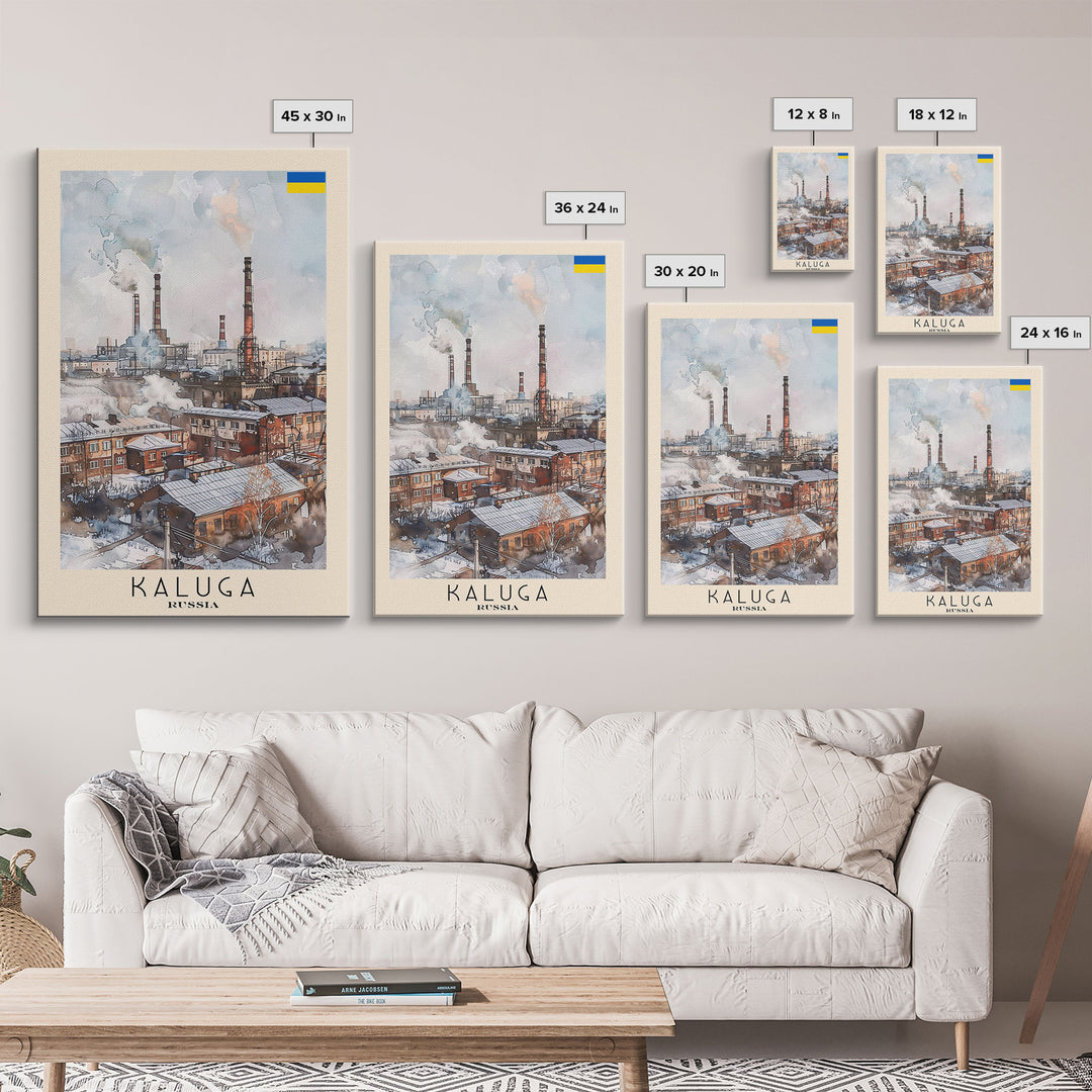 Kaluga Russia Cityscape View, Framed Canvas Print, Travel Poster, Wall Art, Urban Decor, Modern Home Decoration, Living Room Art, Russian City