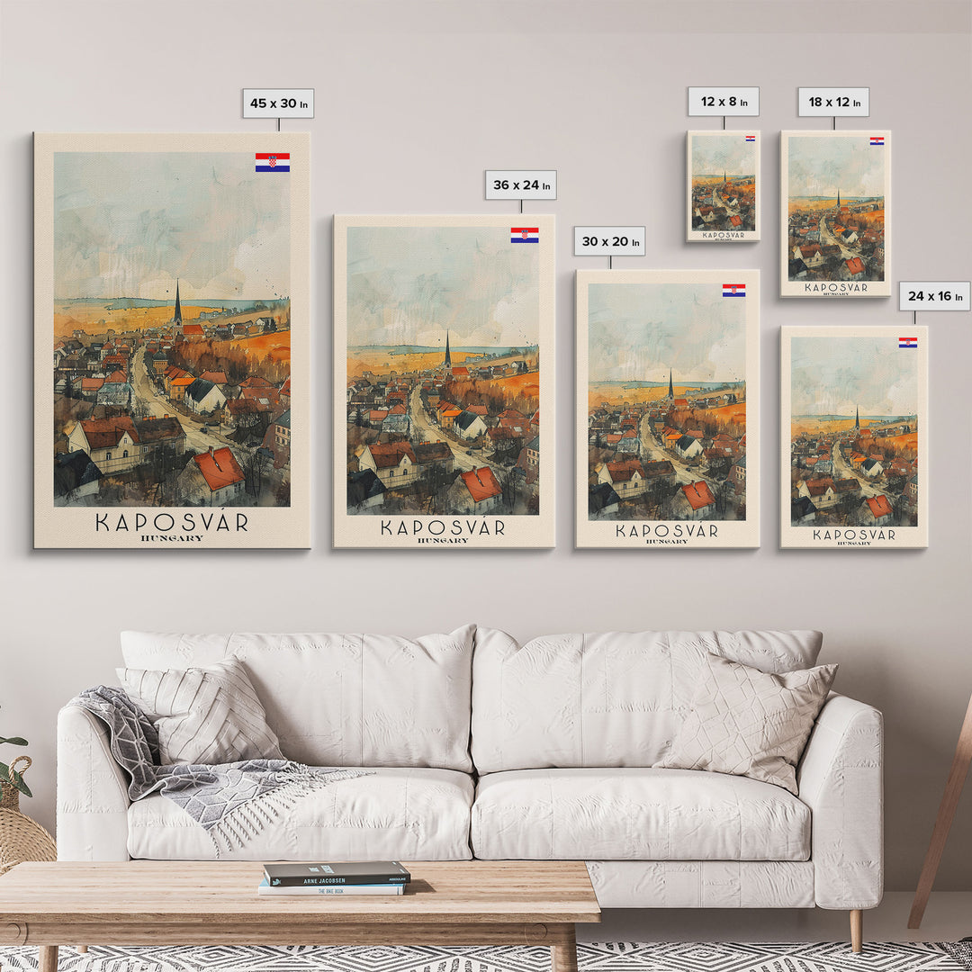 Kaposvar Hungary Urban Landscape, Framed Canvas Print, Travel Poster, Wall Art, Home Decoration, Cityscape Decor, Living Room Art, Hungarian City