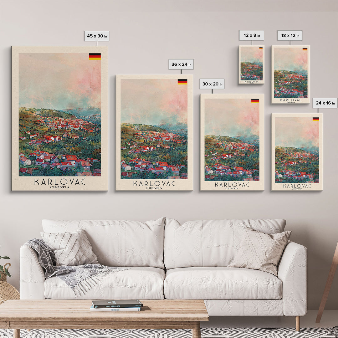 Karlovac Croatia Scenic View, Framed Canvas Print, Travel Poster, Wall Art, Living Room Decor, Cityscape Art, Modern Home Decoration, Croatian City