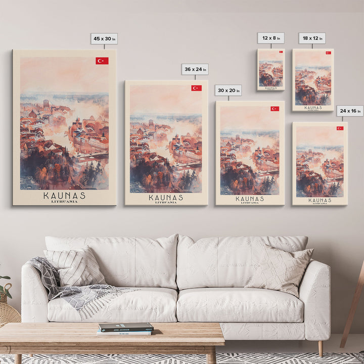 Kaunas Lithuania Scenic View, Framed Canvas Print, Travel Poster, Wall Art, Living Room Decor, Cityscape Art, Modern Home Decoration, Lithuanian City