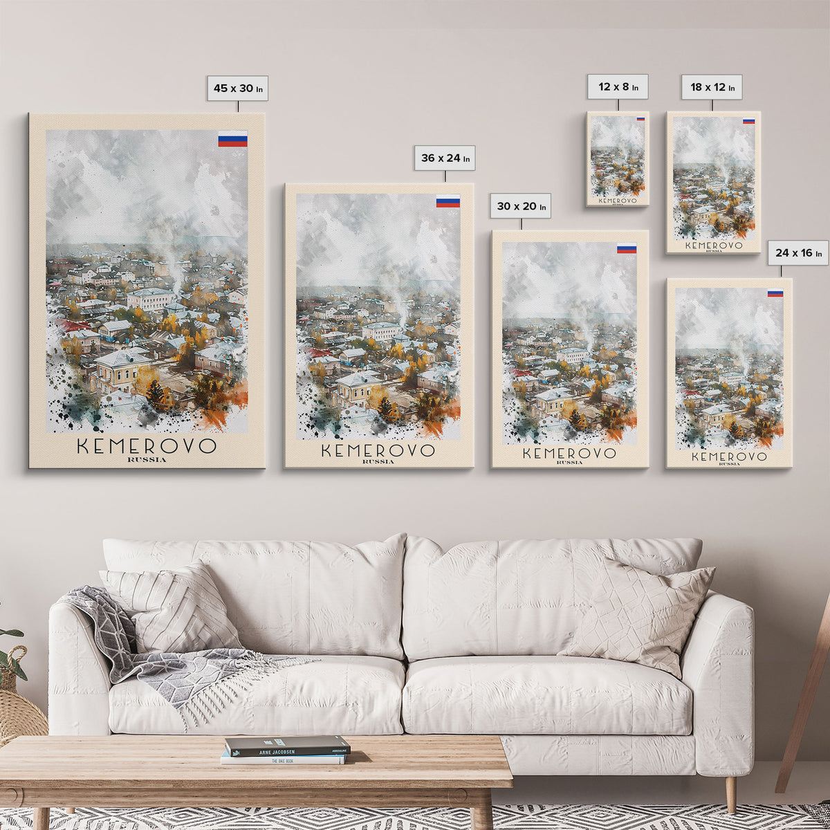 Kemerovo Russia Winter Cityscape, Framed Canvas Print, Travel Poster, Wall Art, Home Decor, Living Room Decoration, Russian Urban Art