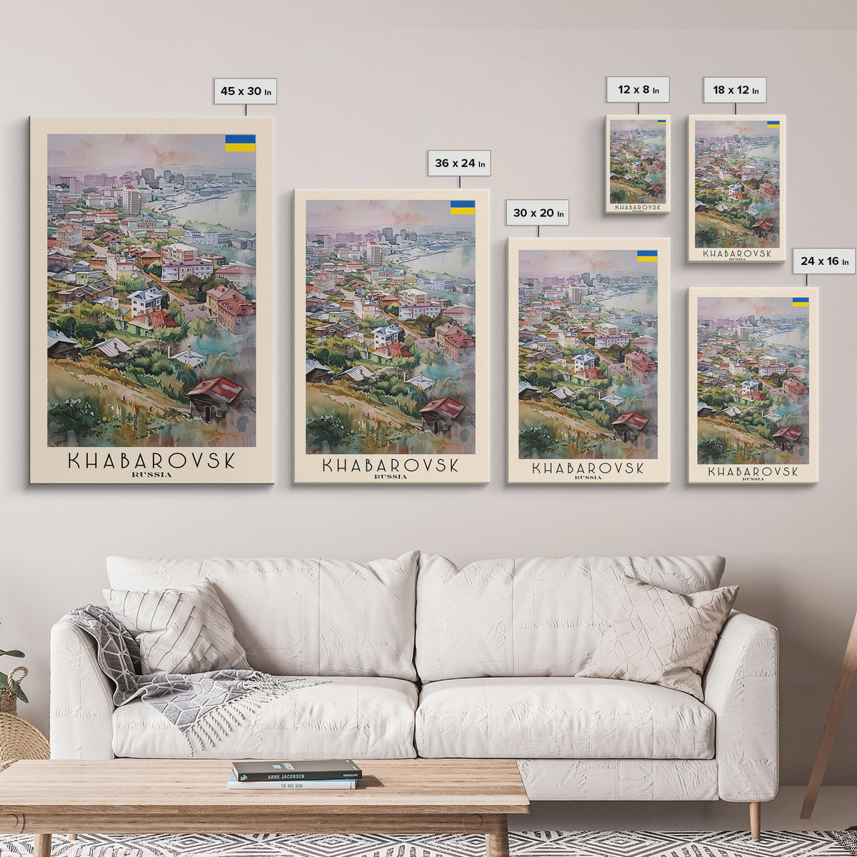 Khabarovsk Russia Riverside View, Framed Canvas Print, Travel Poster, Wall Art, Home Decor, Living Room Decoration, Russian Cityscape Art