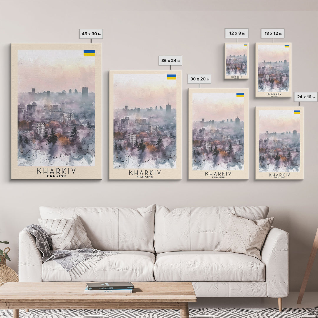 Kharkiv Ukraine Cityscape in Spring, Framed Canvas Print, Travel Poster, Wall Art, Home Decor, Living Room Decoration, Ukrainian Urban Art