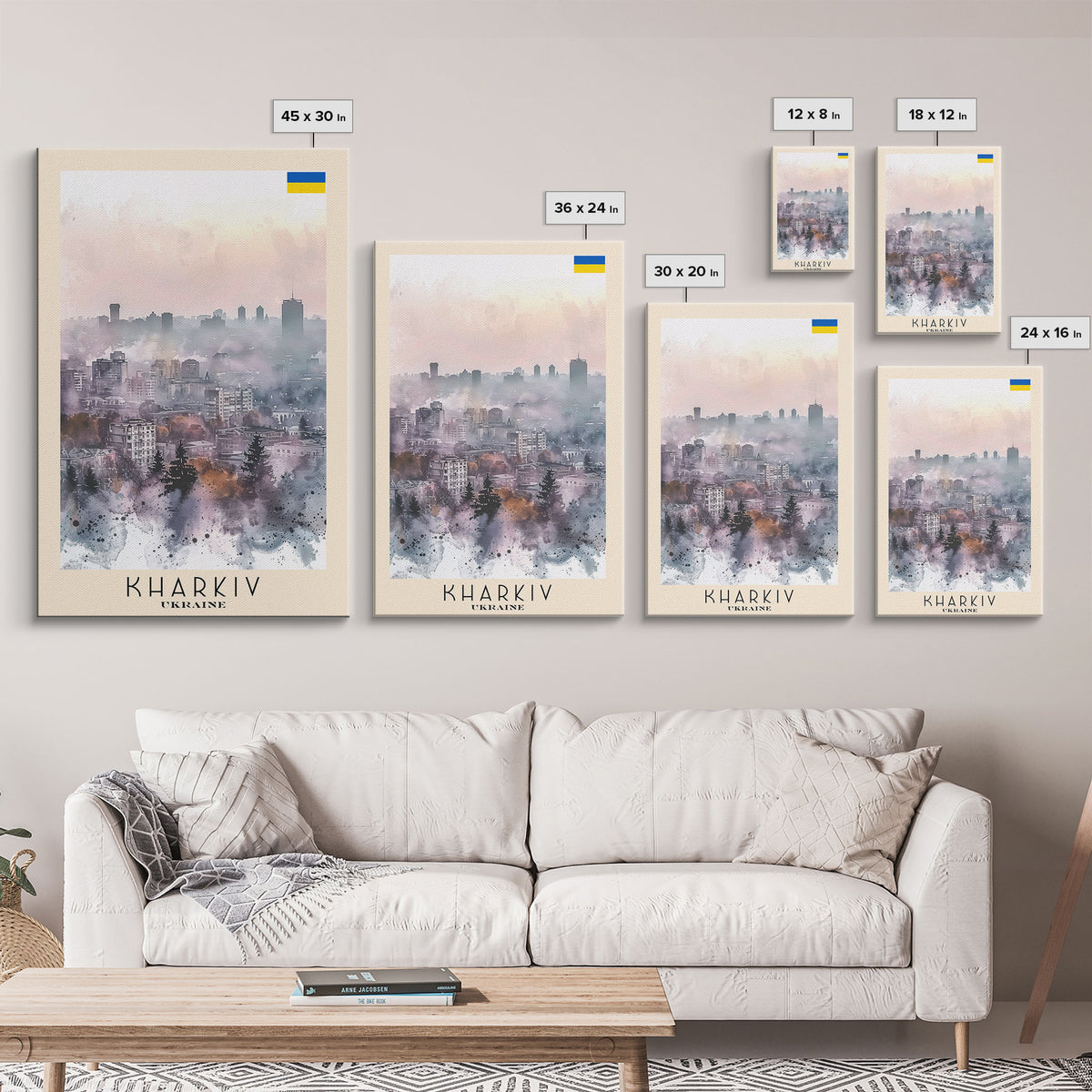 Kharkiv Ukraine Cityscape in Spring, Framed Canvas Print, Travel Poster, Wall Art, Home Decor, Living Room Decoration, Ukrainian Urban Art