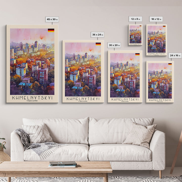 Khmelnytskyi Ukraine Cityscape, Framed Canvas Print, Travel Poster, Wall Art, Home Decor, Living Room Decoration, Ukrainian Urban Art