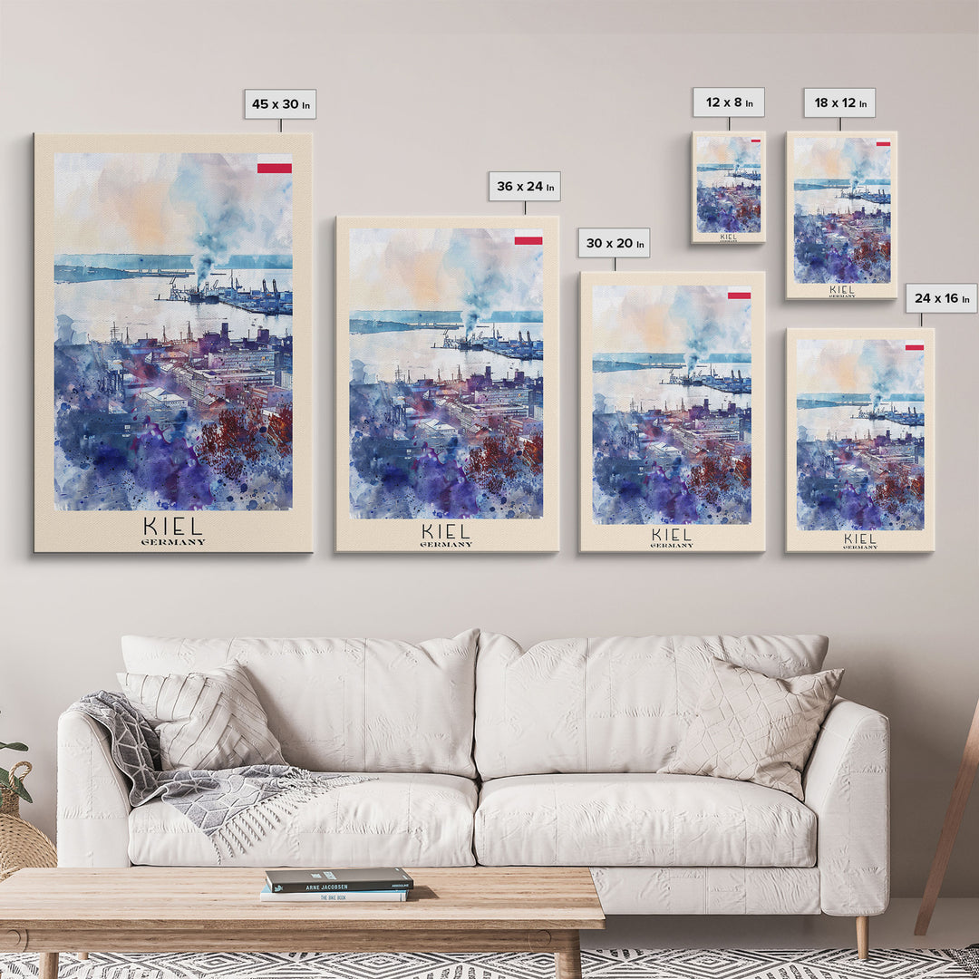 Kiel Germany Harbor View, Framed Canvas Print, Travel Poster, Wall Art, Home Decor, Living Room Decoration, German Cityscape Art