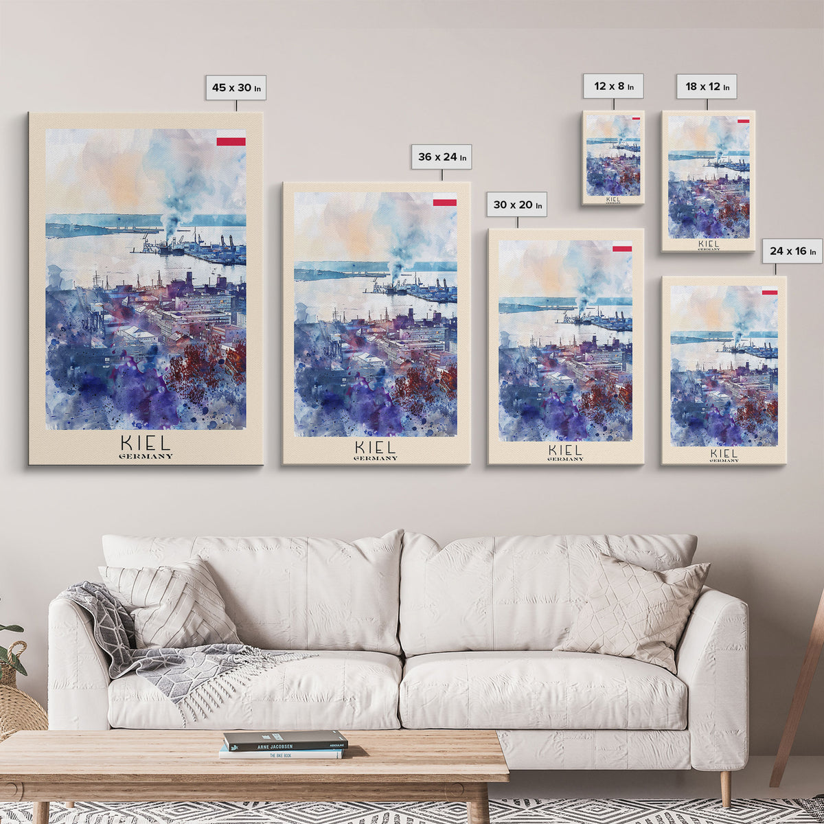 Kiel Germany Harbor View, Framed Canvas Print, Travel Poster, Wall Art, Home Decor, Living Room Decoration, German Cityscape Art