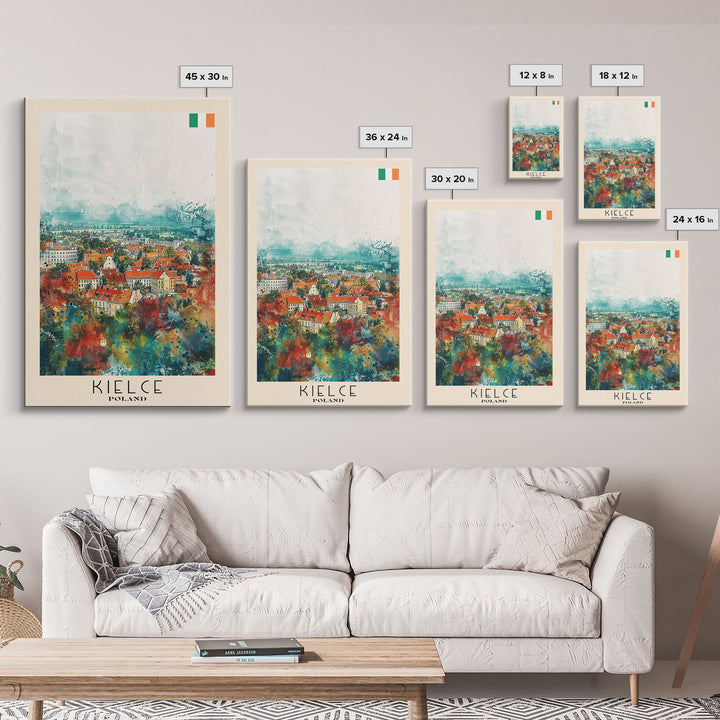 Kielce Poland Historic Cityscape, Framed Canvas Print, Travel Poster, Wall Art, Home Decor, Living Room Decoration, Polish Urban Art