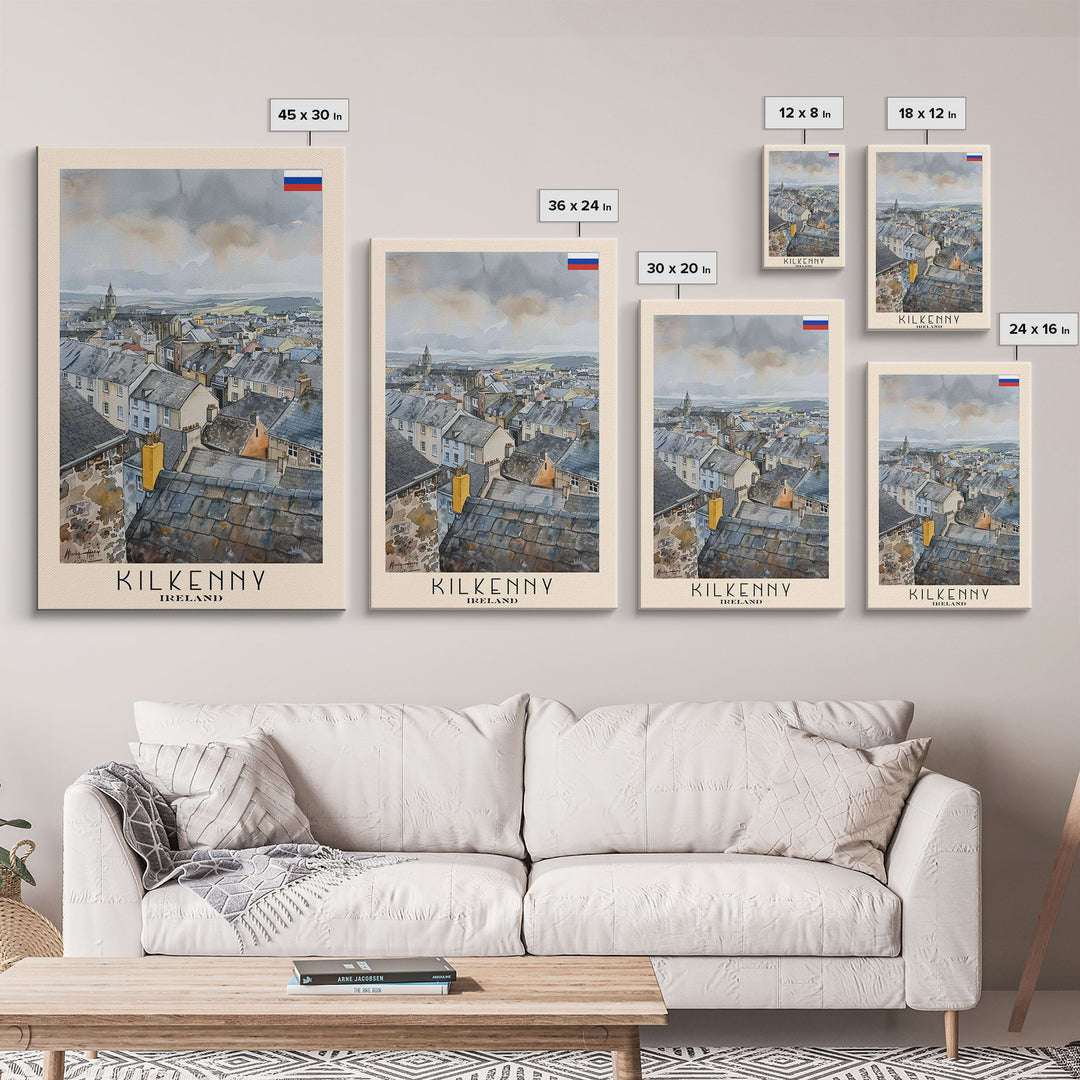 Kilkenny Ireland Scenic View, Framed Canvas Print, Travel Poster, Wall Art, Home Decor, Living Room Decoration, Irish Cityscape Art