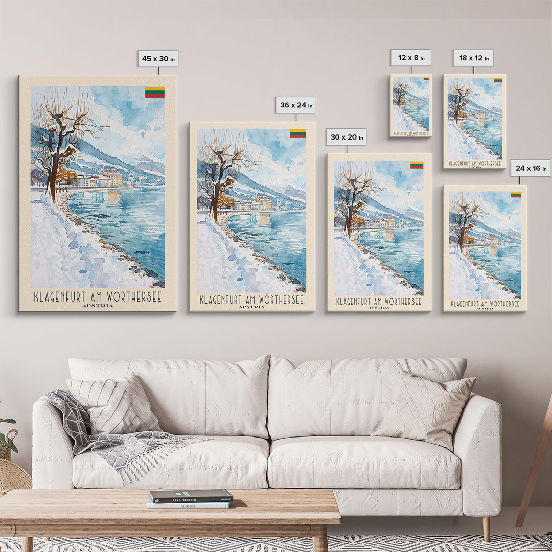 Klagenfurt Austria Alpine Cityscape, Framed Canvas Print, Travel Poster, Wall Art, Home Office Decor, Austrian Urban Artwork, Landscape Painting